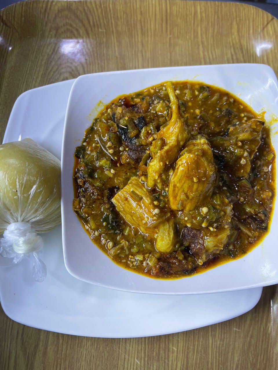 OKRO SOUP EBA AND BEEF